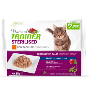 NATURAL TRAINER CAT STERILISED | FLOW PACK 4X85GR | TACCHINO