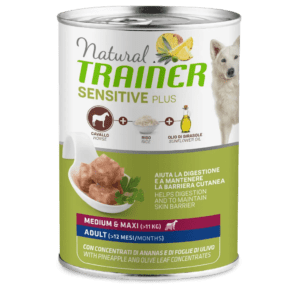 NATURAL TRAINER | SENSITIVE PLUS NO GLUTINE | CANE ADULTO MEDIO/MAXI | CAVALLO E RISO GR.400