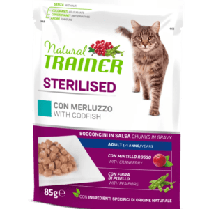 NATURAL TRAINER | STERILISED MERLUZZO | GATTO ADULTO | BUSTA GR.85