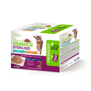 NATURAL TRAINER CAT STERILISED | MULTIPACK 12X85GR | TACCHINO E MERLUZZO