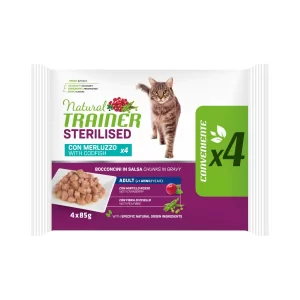 NATURAL TRAINER CAT STERILISED | FLOW PACK 4X85GR | MERLUZZO